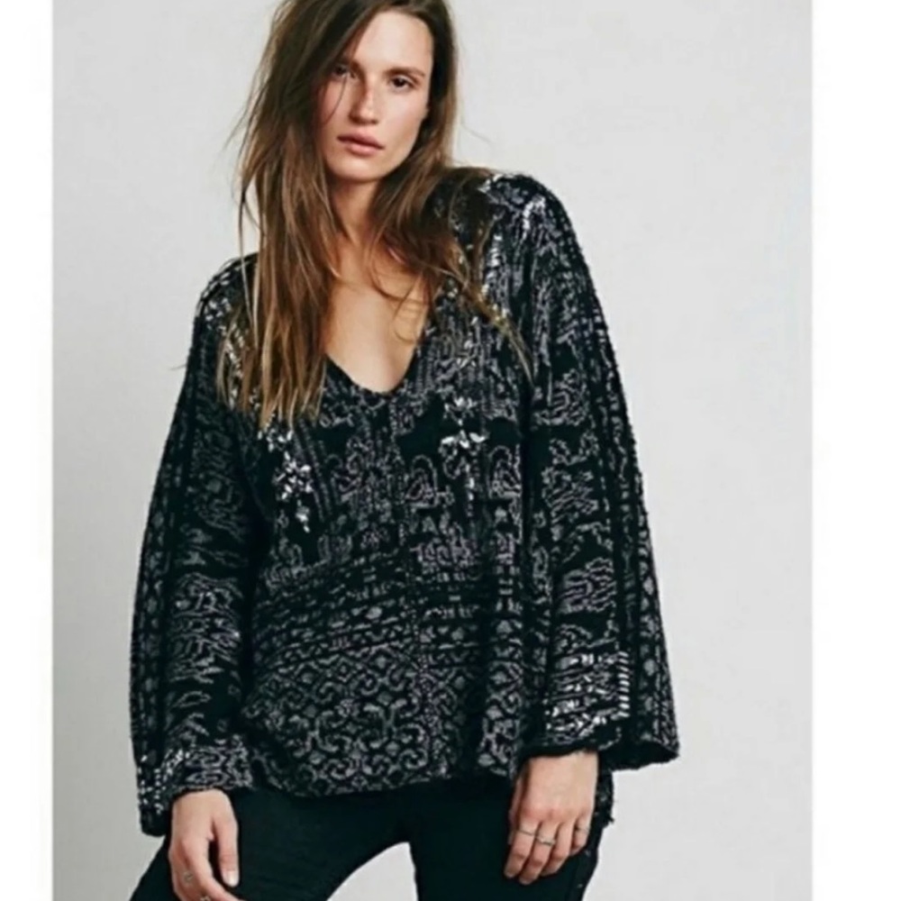 ✨NWT Free People Oversized Slouchy Boho Fuzzy Wool Alpaca Hooded Grunge Sweater - Picture 4 of 16